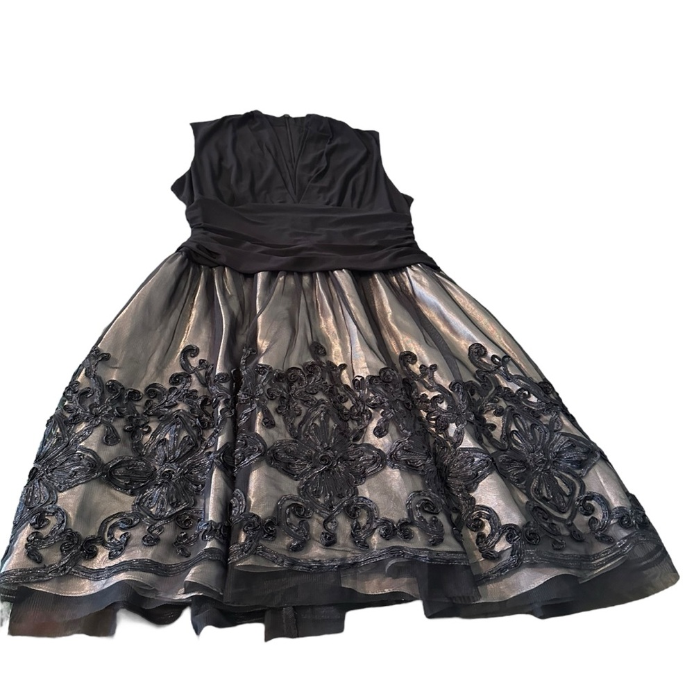 SLNY Floral Knee Length A Line Dress Sz 18 Navy Romantic Goth Whimsigoth Fairy - Picture 7 of 15
